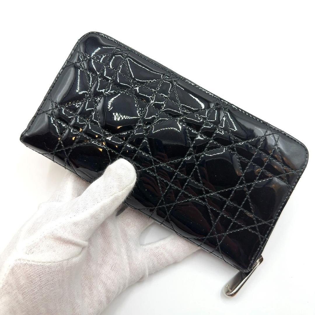 ◇クリスチャンディオール◇パテントレディディオール/ラウンドファスナー/長財布