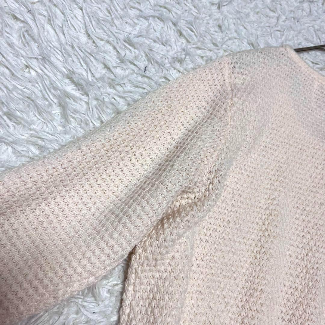 PINK HOUSE ワッフルニット 長袖 ロングカーディガン 猫ワッペン