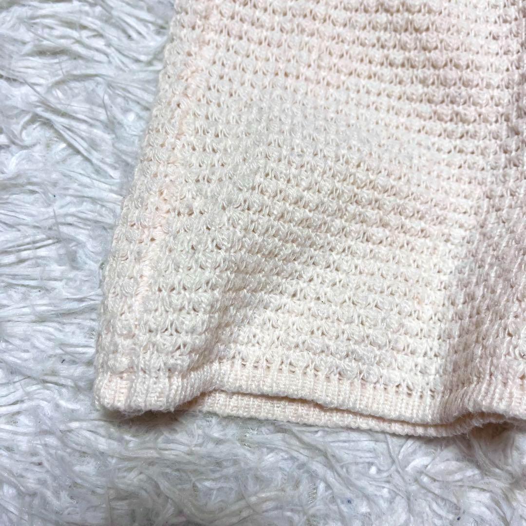 PINK HOUSE ワッフルニット 長袖 ロングカーディガン 猫ワッペン