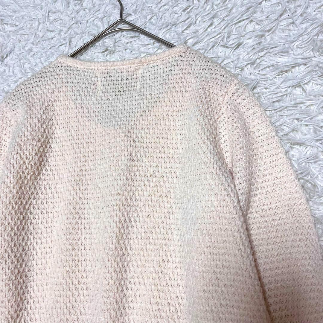 PINK HOUSE ワッフルニット 長袖 ロングカーディガン 猫ワッペン