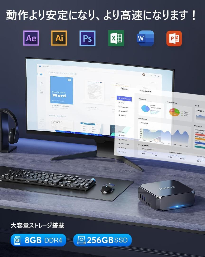 [新品] NiPoGi ミニpc n100 8GB DDR4 256GB SSD