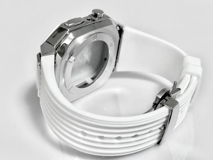 白銀Apple Watch  ラバー　バンド　ケース　カバー　アップルウォッチ