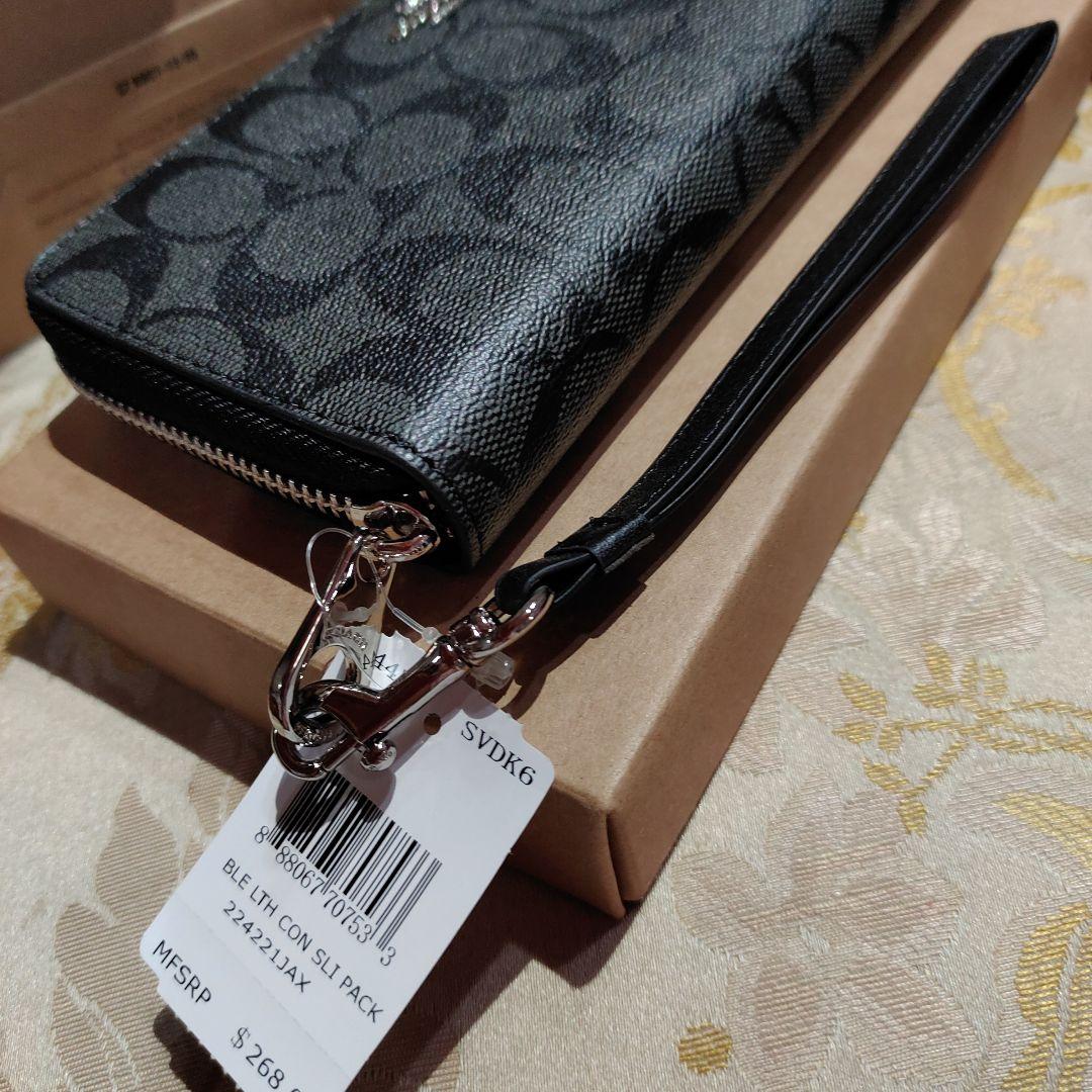 COACH アウトレットブラック 長財布 SVDK6