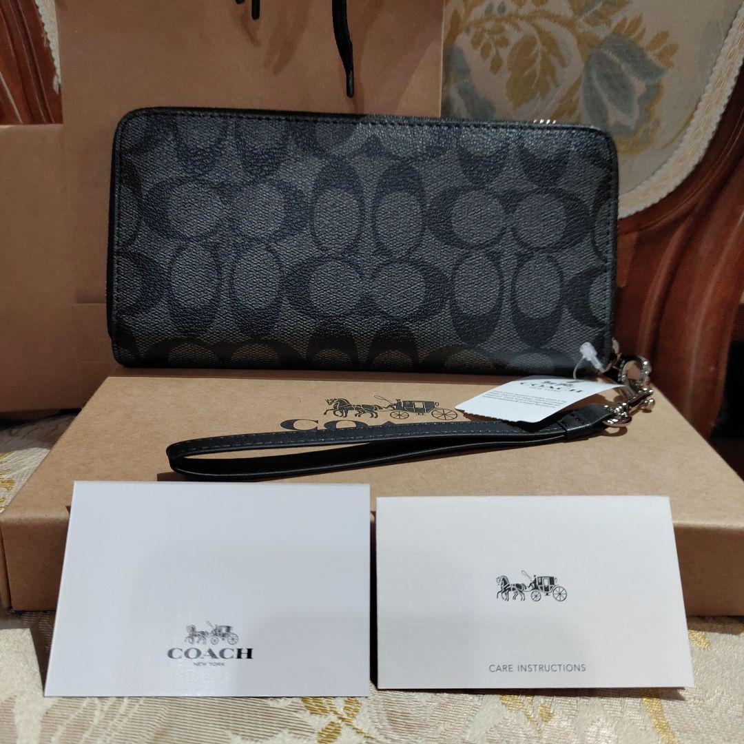 COACH アウトレットブラック 長財布 SVDK6