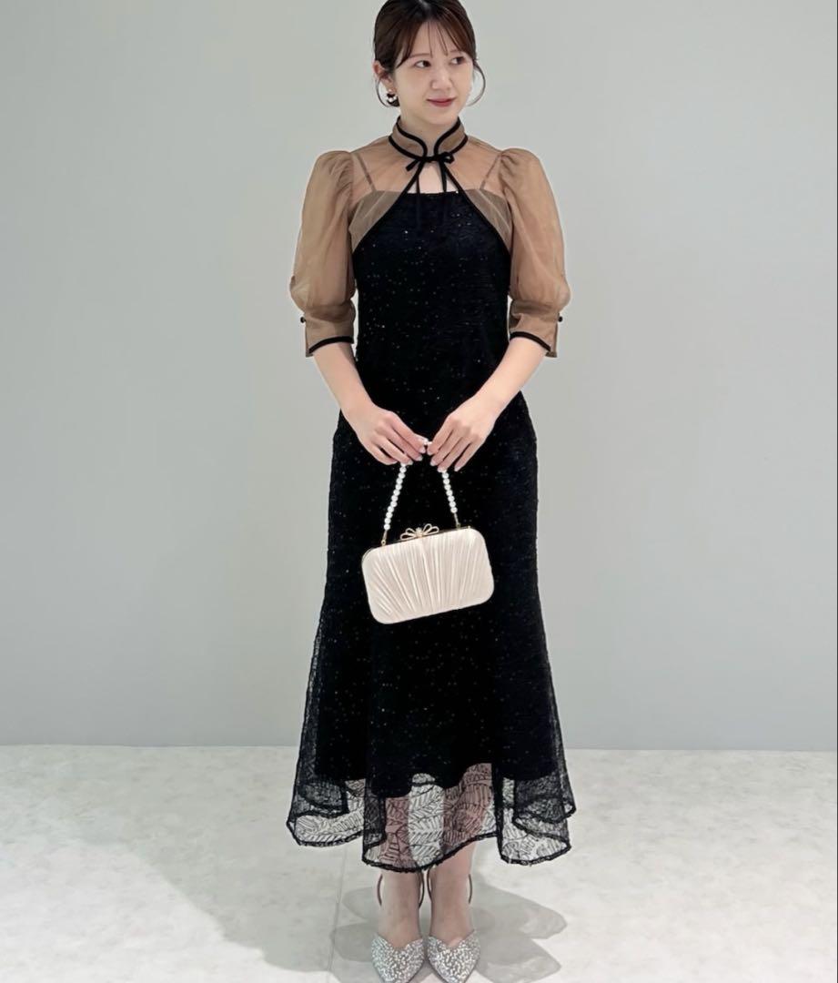LEJA スパンコール刺繍ボタニカルマーメイドケープボレロ付き2wayドレス