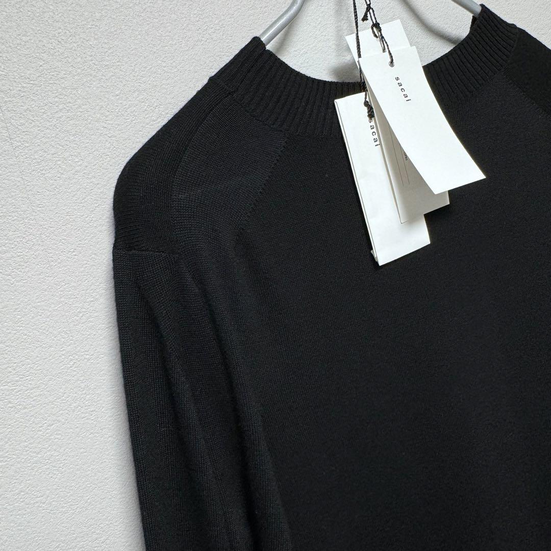 3 sacai 裾切り替えドロストWOOLニット黒 袖口シャツカフスレイヤード 画像10
