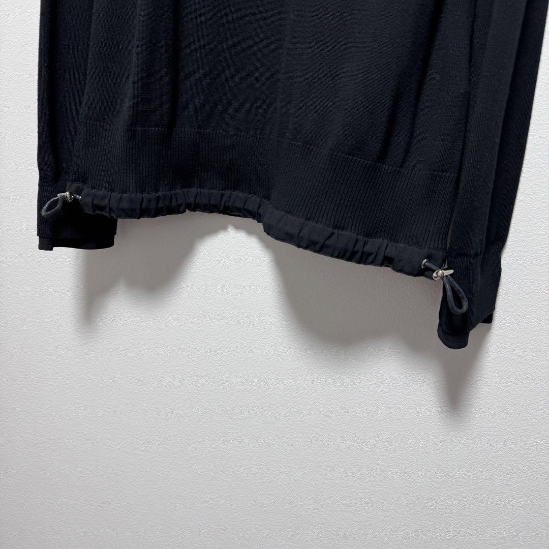 3 sacai 裾切り替えドロストWOOLニット黒 袖口シャツカフスレイヤード 画像2