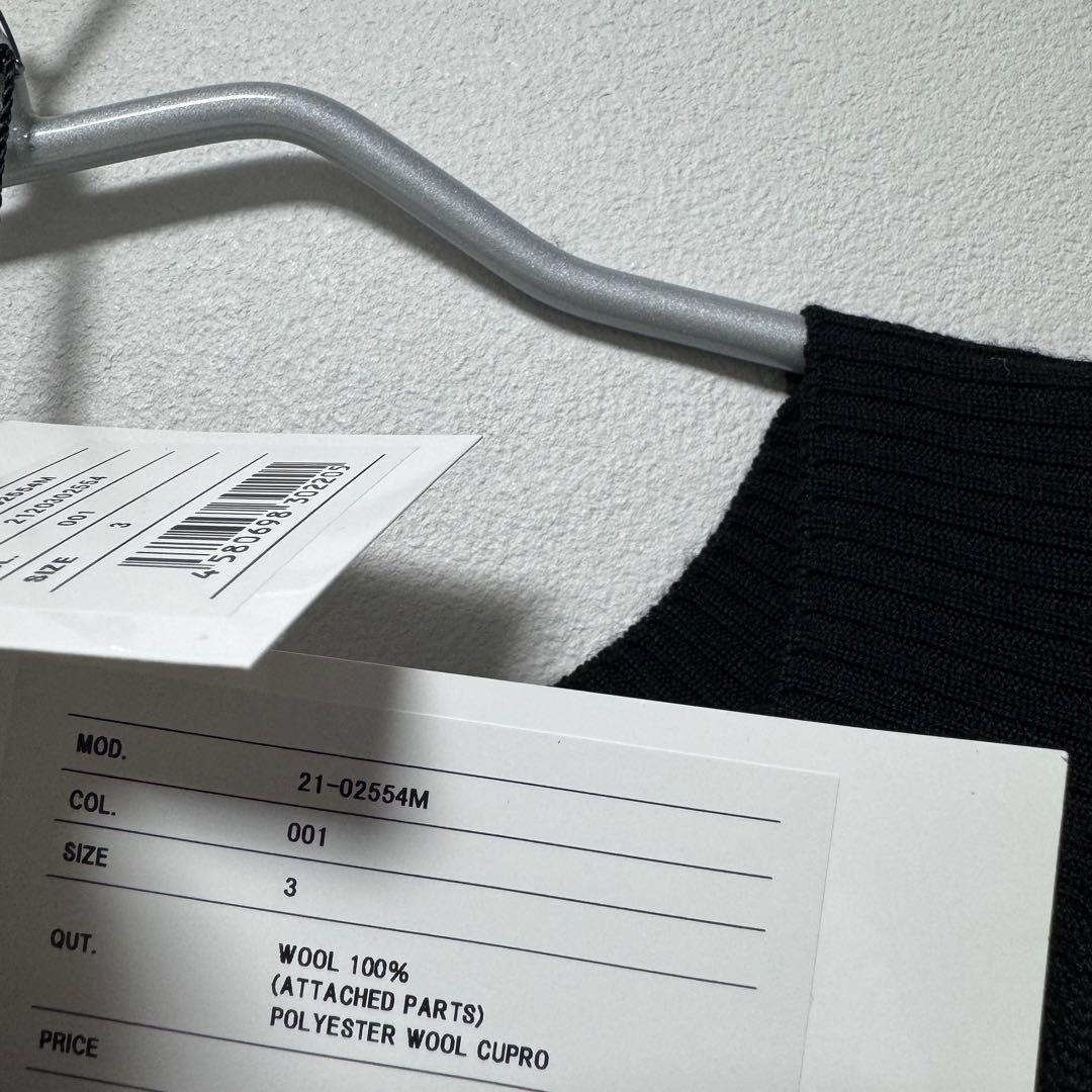 3 sacai 裾切り替えドロストWOOLニット黒 袖口シャツカフスレイヤード 画像3