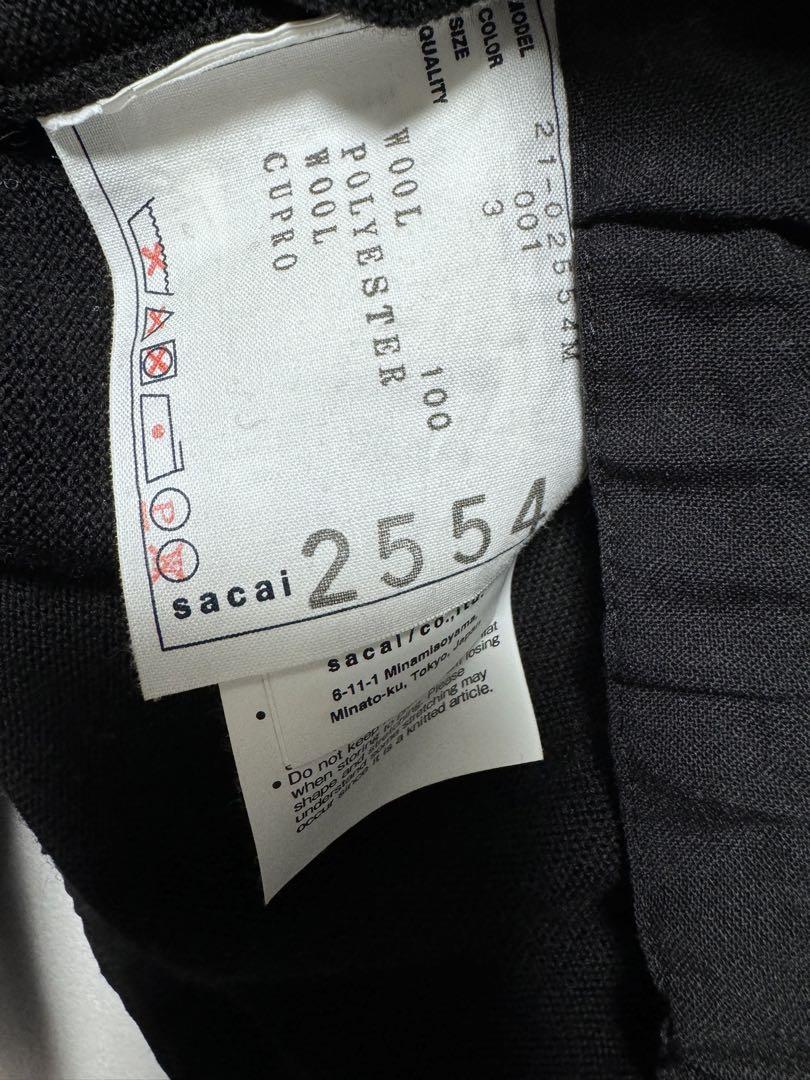 3 sacai 裾切り替えドロストWOOLニット黒 袖口シャツカフスレイヤード 画像4