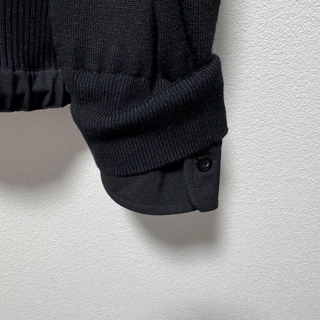 3 sacai 裾切り替えドロストWOOLニット黒 袖口シャツカフスレイヤード 画像6
