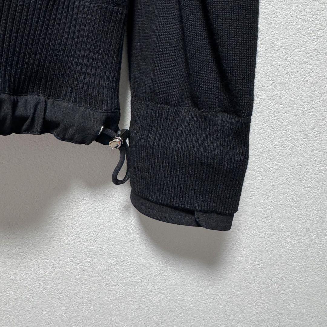 3 sacai 裾切り替えドロストWOOLニット黒 袖口シャツカフスレイヤード 画像7