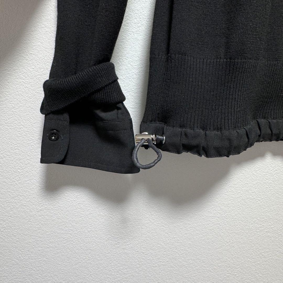 3 sacai 裾切り替えドロストWOOLニット黒 袖口シャツカフスレイヤード 画像8