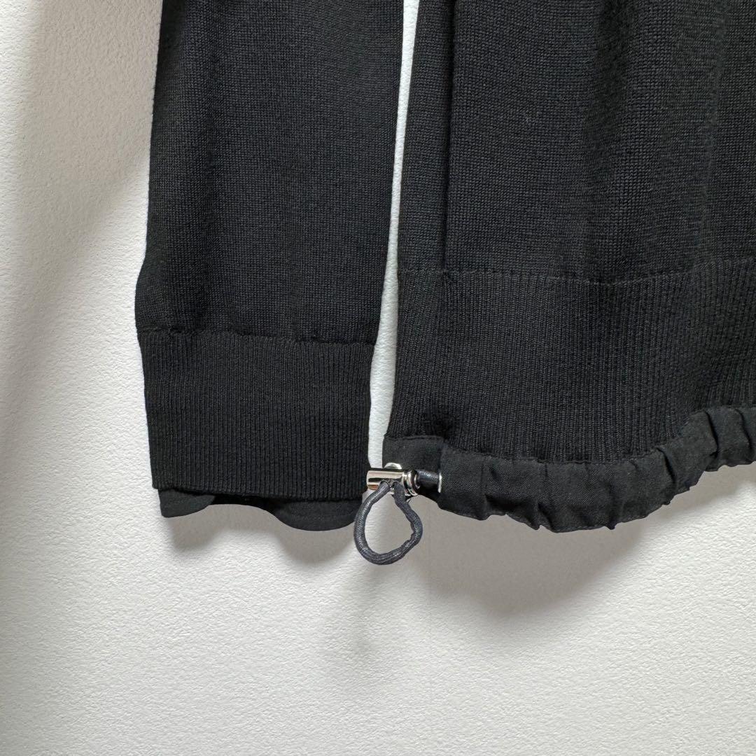3 sacai 裾切り替えドロストWOOLニット黒 袖口シャツカフスレイヤード 画像9