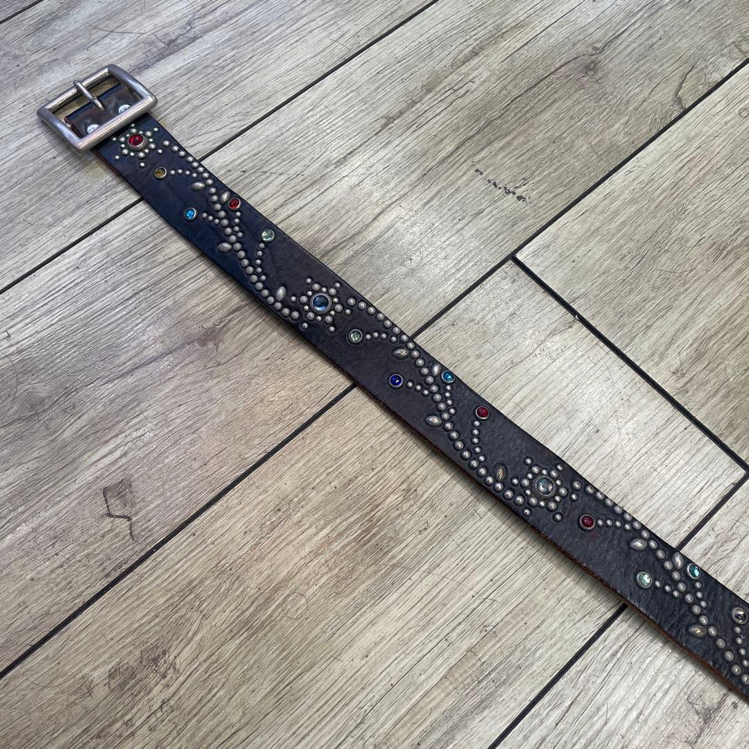 HTC フラワー レザー スタッズベルト ブラックHOLLYWOOD TRADING COMPANY