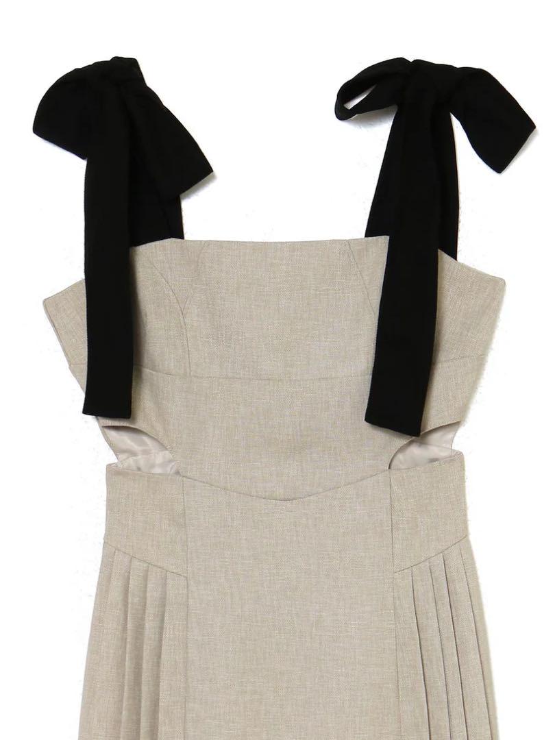 andmary Ann ribbon pleats dress beige