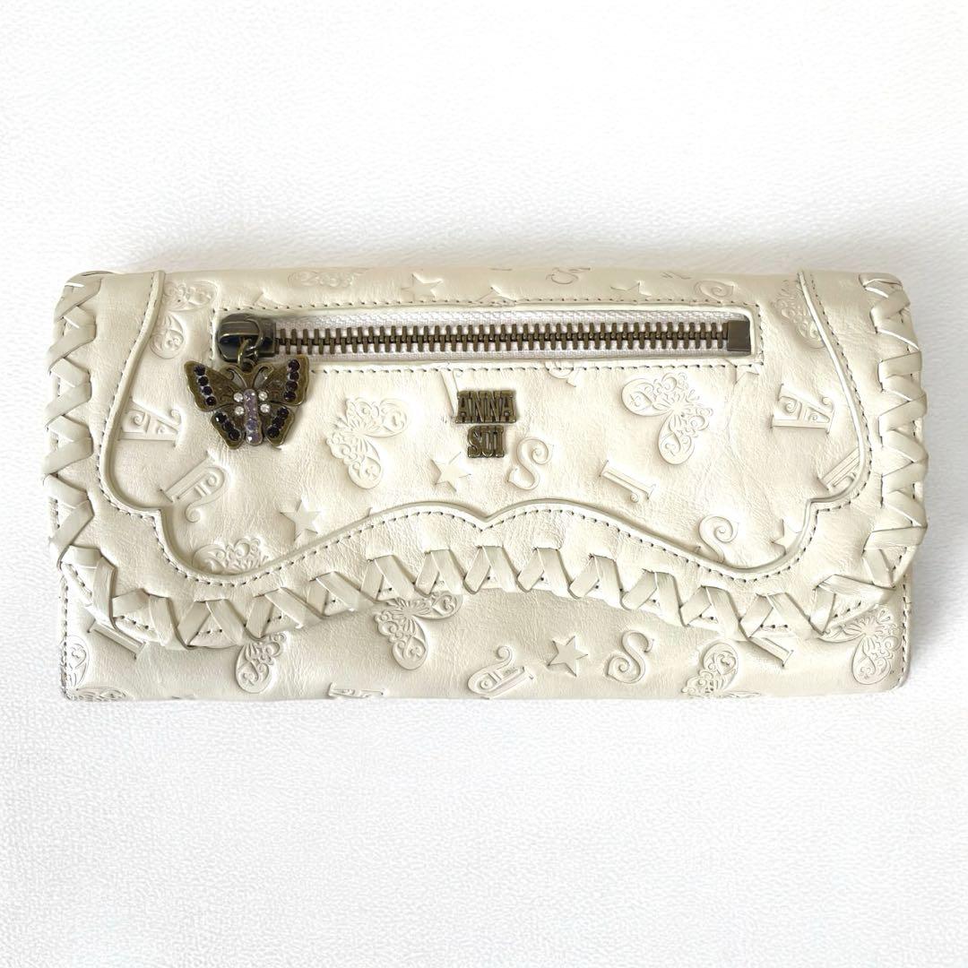 ANNA SUI アナスイ ベロニカ フラップ 長財布 レザー 蝶 チャーム ANNA SUI アナスイ ベロニカ フラップ 長財布 レザー 蝶