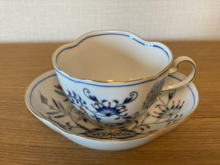 マイセン 朱金ブルーオニオン 四ツ葉カップソーサー