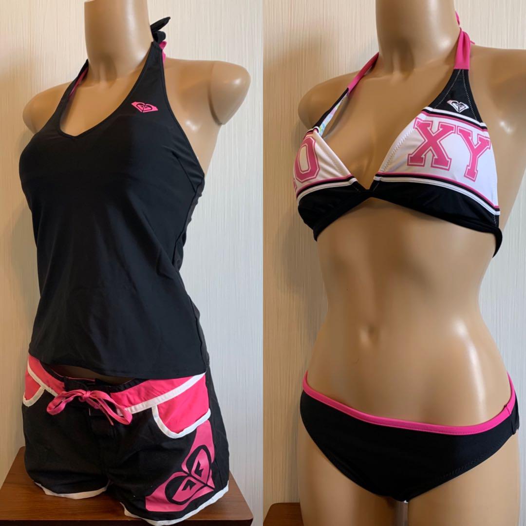 ROXY スポーツビキニ　サーフパンツラッシュガードセット　ピンク　ブラック