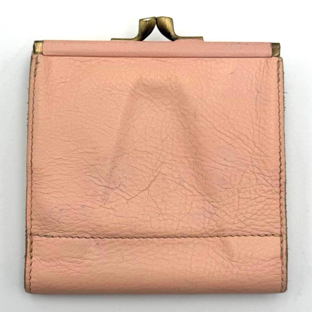 極美品希少　イルビゾンテ　レザー がま口 二つ折り財布　オーストリッチ型押し 極美品 イルビゾンテ 二つ折り財布 がま口 ピンク レザー 金