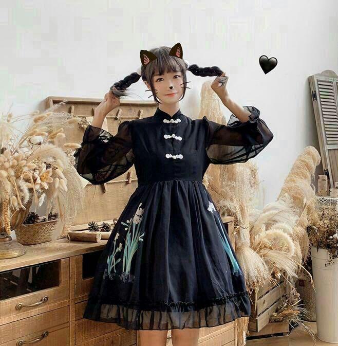 花柄 チャイナ ブラック ゆめかわワンピース 黒 メルカリ
