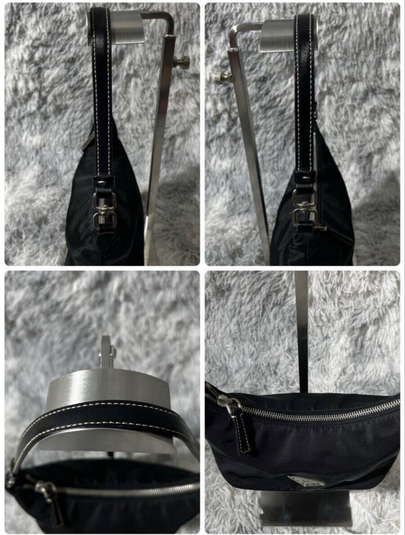 [超絶美品]プラダ バッグ ロゴ ブラックｘシルバー金具 ナイロンｘレザー