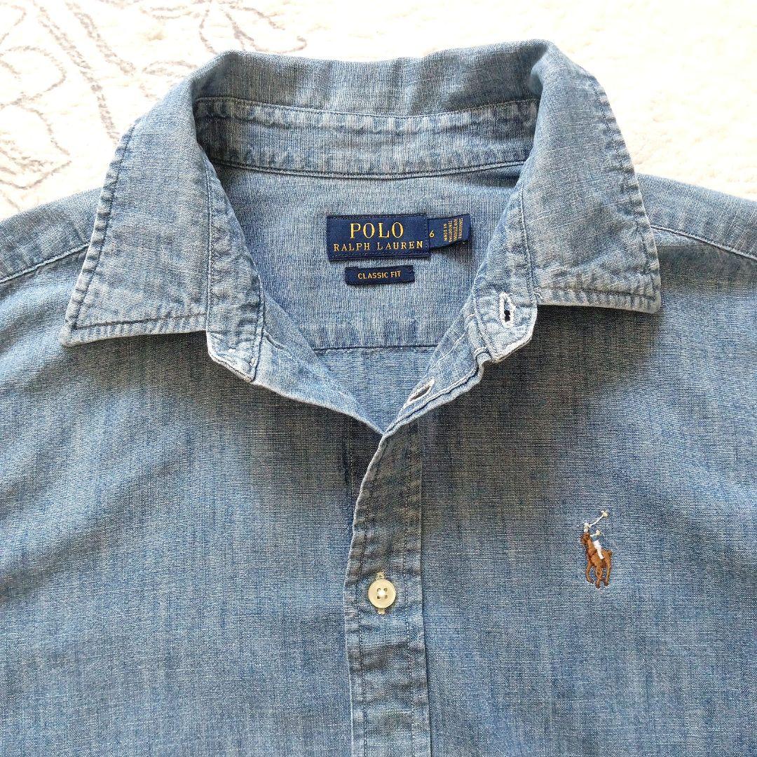 【Ralph Lauren】デニムシャツ 長袖　Lサイズ　ポニー刺繍 ラルフローレン デニムシャツ 赤刺繍 ポニー L ビッグサイズ 90s