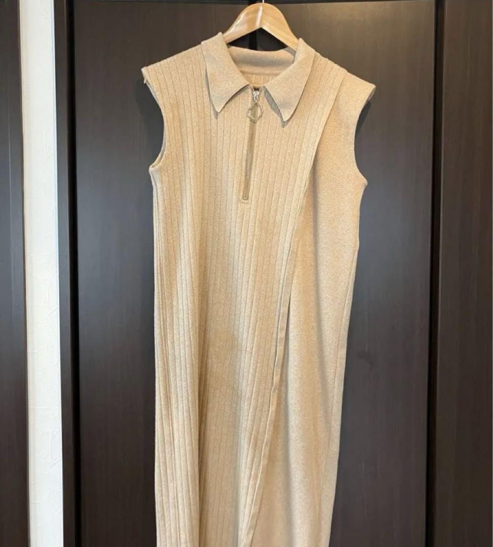 ノースリーブニットロングワンピース ベージュ
