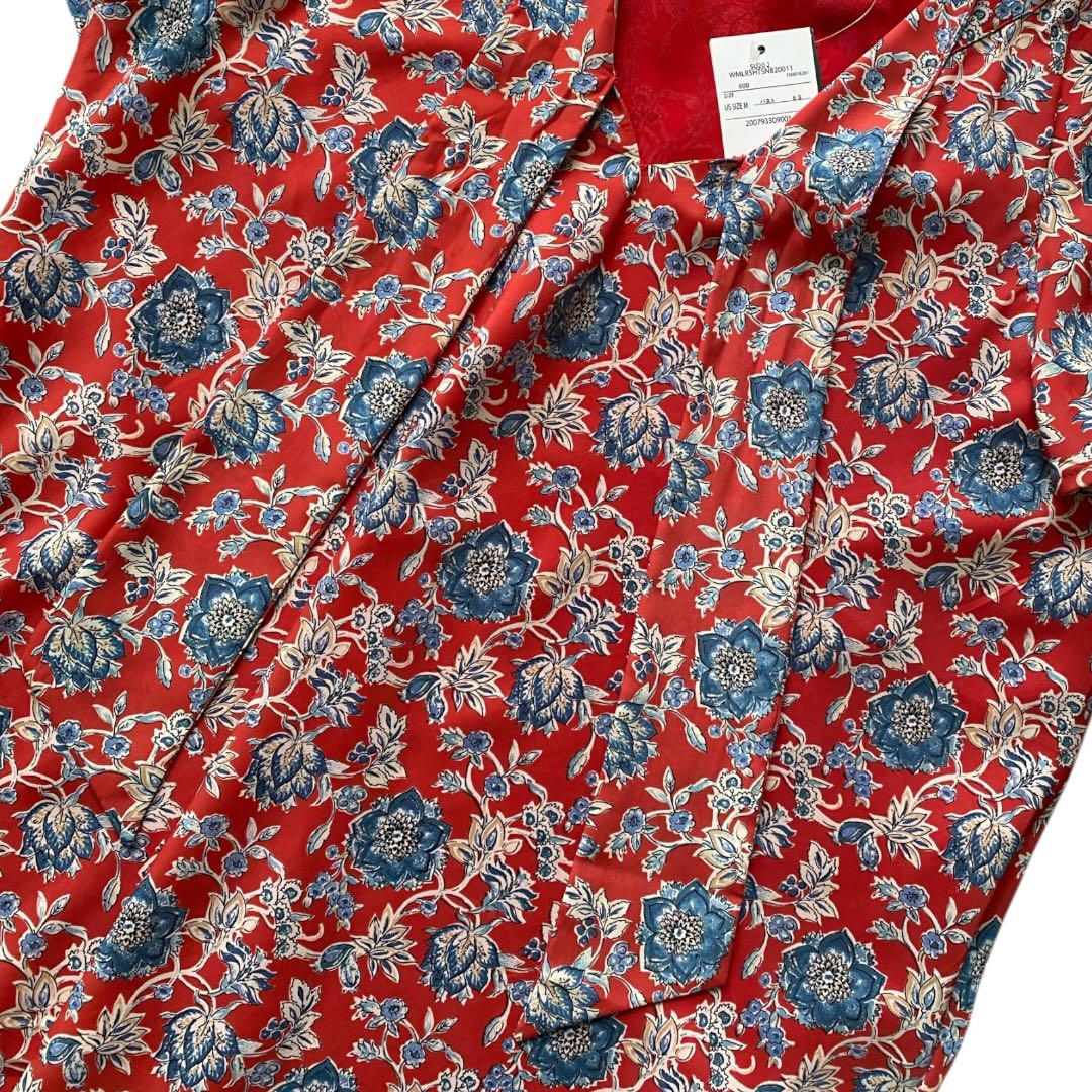 【タグ付き】ローレンラルフローレン ブラウス　ボウタイ　フリル袖　シフォン　花柄 タグ付き】ローレンラルフローレン ブラウス ボウタイ フリル袖