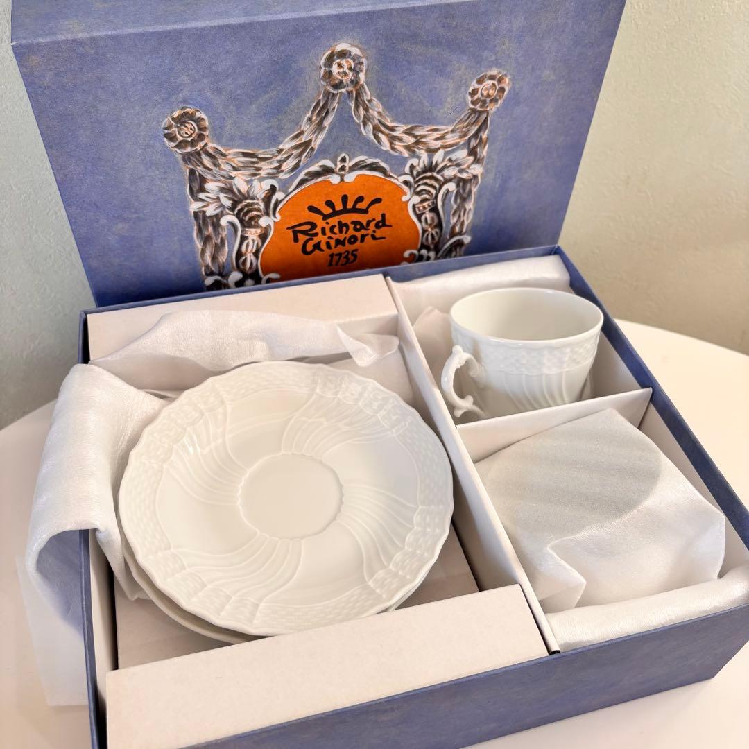 リチャードジノリベッキオホワイトコーヒーカップ ソーサー2客Richard Ginori