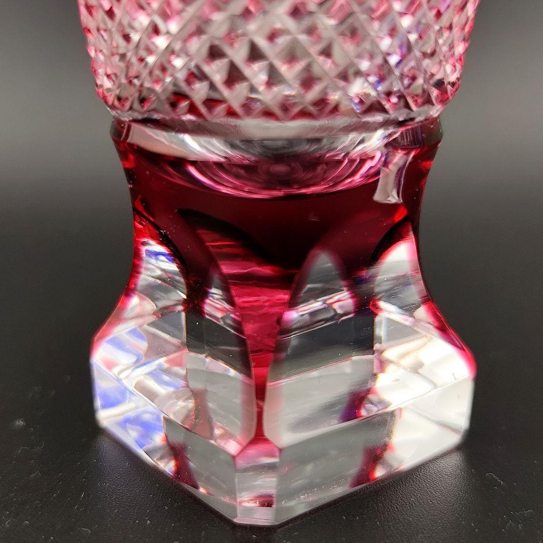未使用品☆超希少品 薩摩切子 瑠璃、紅被硝子 高杯（切子、江戸切子、薩摩切子） 島津薩摩切子】 二色衣 二色猪口(大) cut206【ルリ金赤×ルリ緑