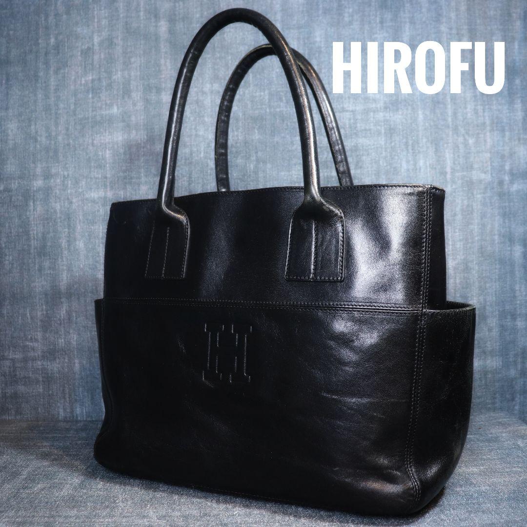 HIROFU トートバッグ 肩掛け デュオ レザー ロゴ型押し ブラック