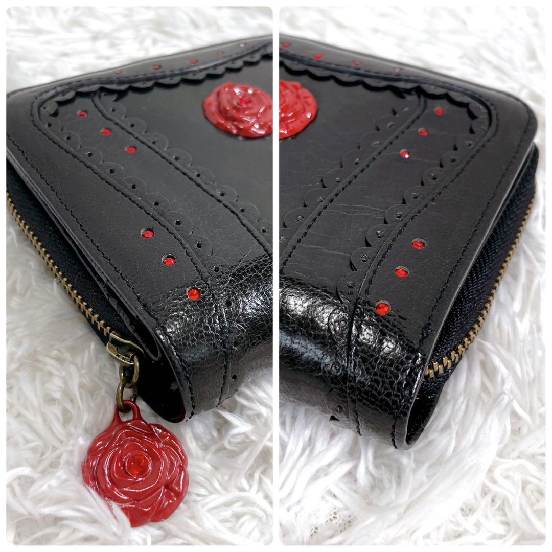 美品✨️ANNA SUI アナスイ 赤薔薇 ラウンドスァスナー 二つ折り