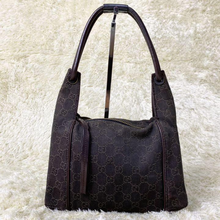 ルやハンカ 美品 キャンバス レザー ブラウン 71d6o-m89761019096 GUCCI ハンドバッグ GG柄 ≘あくまで