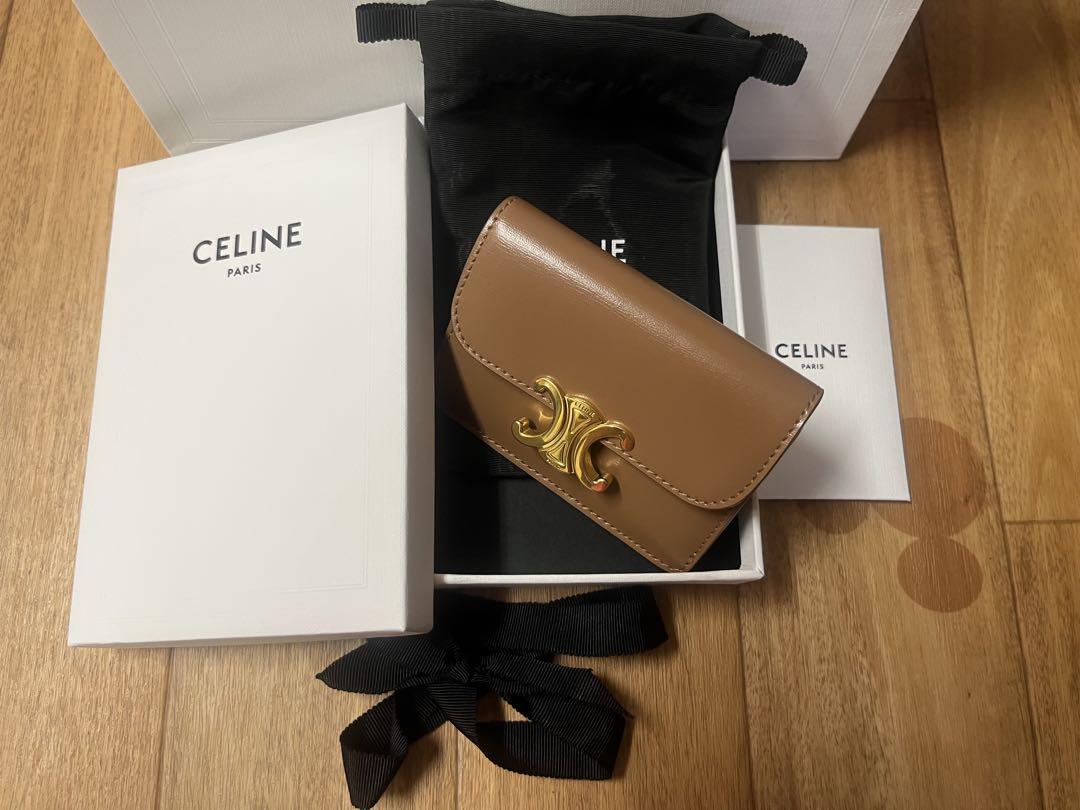 関税送料込 CELINE ロゴ カードケース トリオンフ ブラウン セリーヌ(CELINE) カードケース パスケース カードホルダー