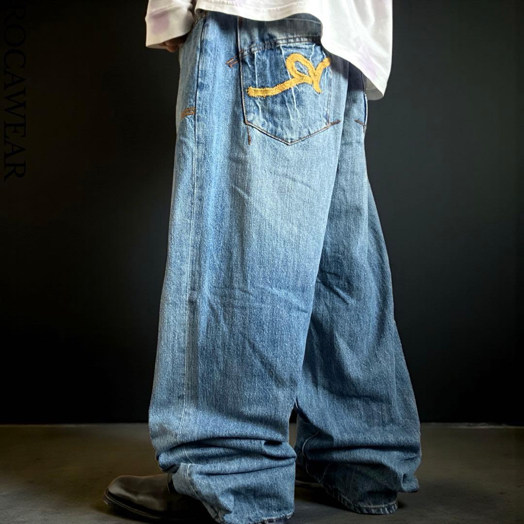 太00s ROCAWEAR 豪華刺繍 ヘビーオンスバギーデニム B系セルビッジXL(LL)・ROCA WEAR
