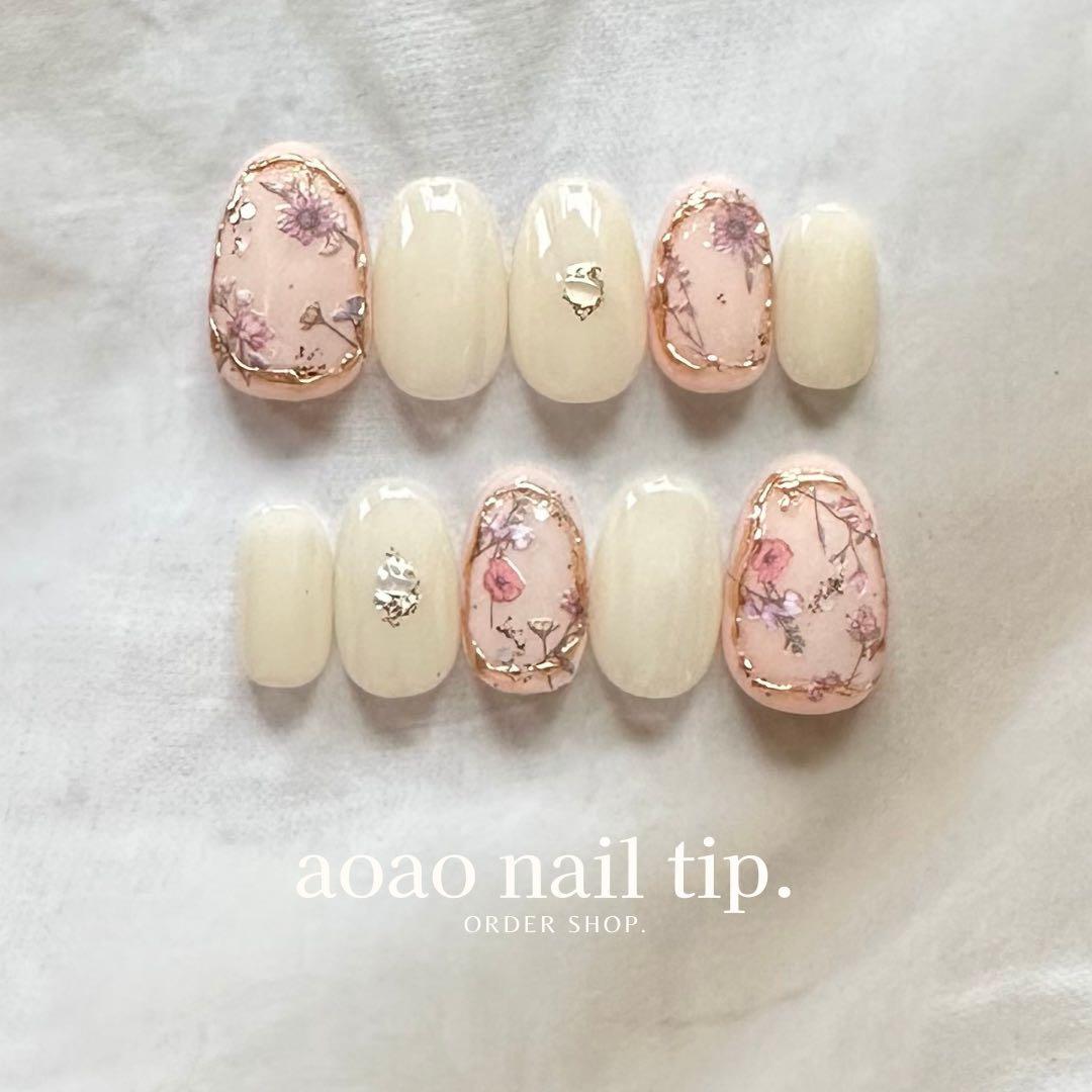【サイズオーダー】botanical Flower ネイルチップ　No.10