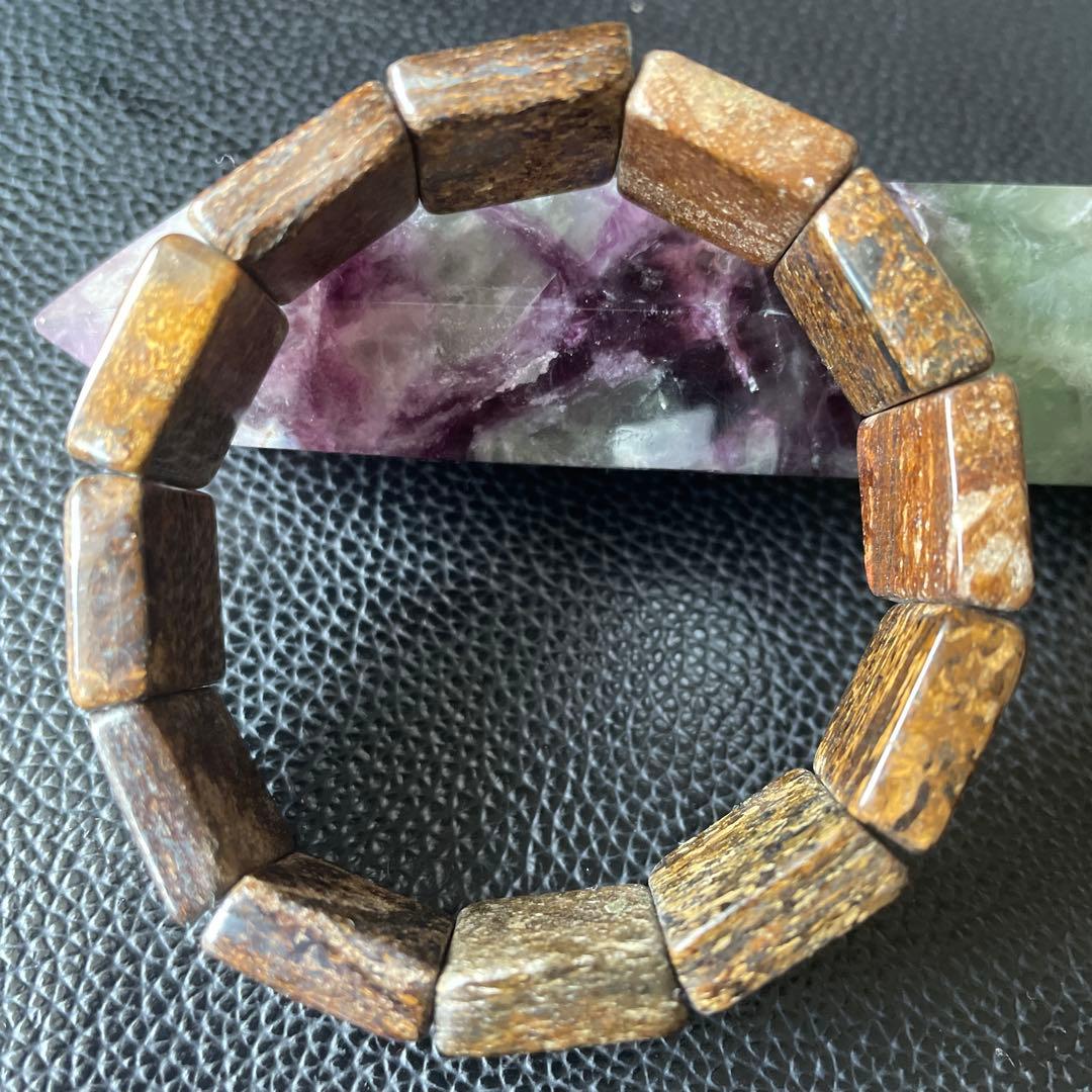 ブラウンイエロー石隕石 方形カット ビーズ 幅16mm ブレスレット