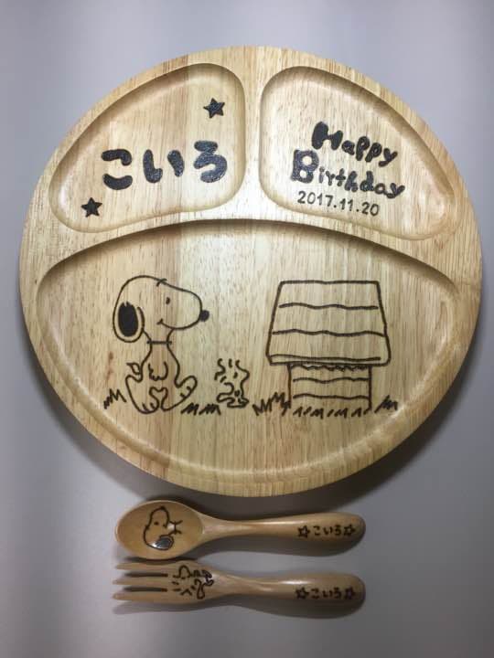 木のお皿お子様ランチプレート＆名前入りスプーン オーダーメード‼️