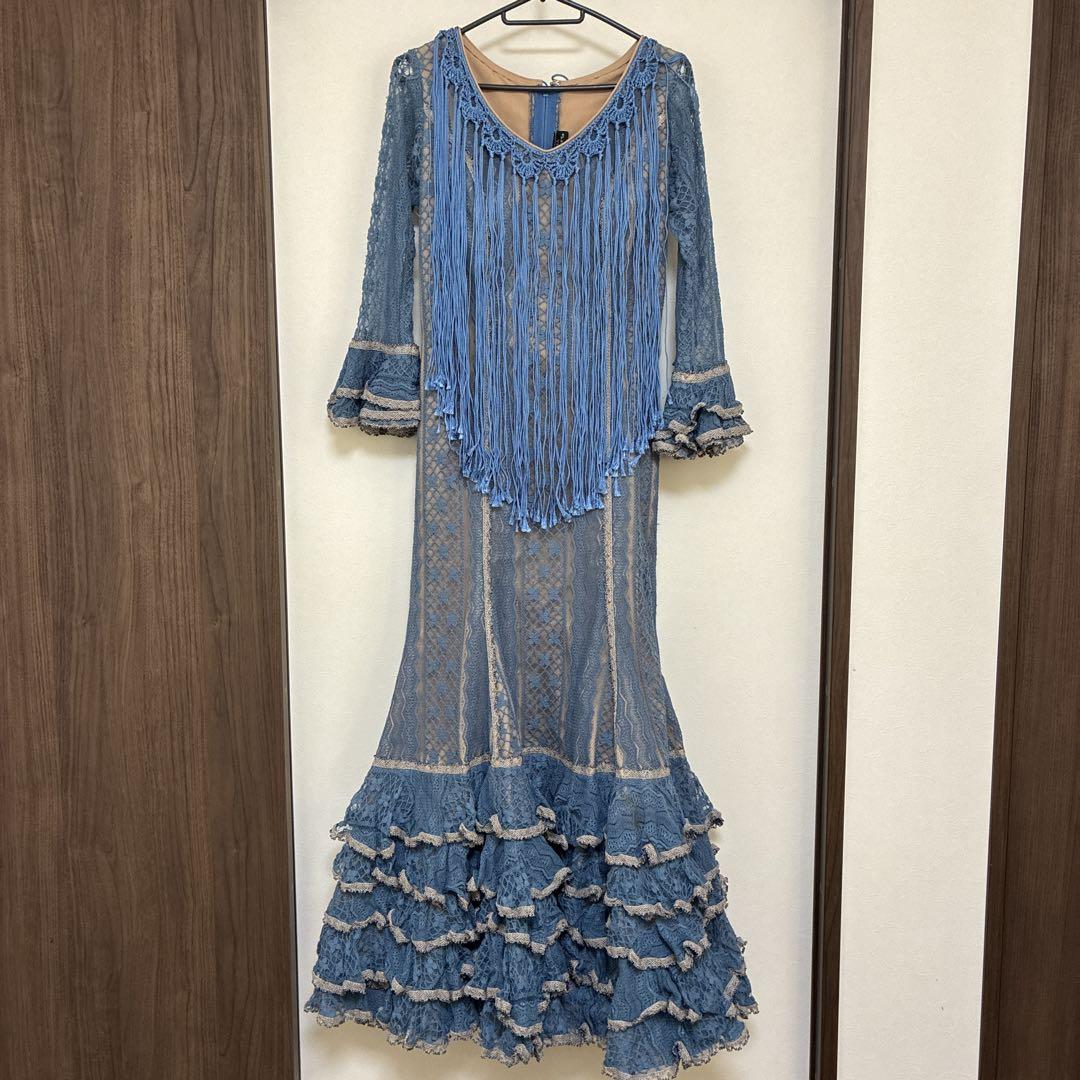 ソニアジョーンズ flamenco衣装　総レース　フリンジ付きワンピース
