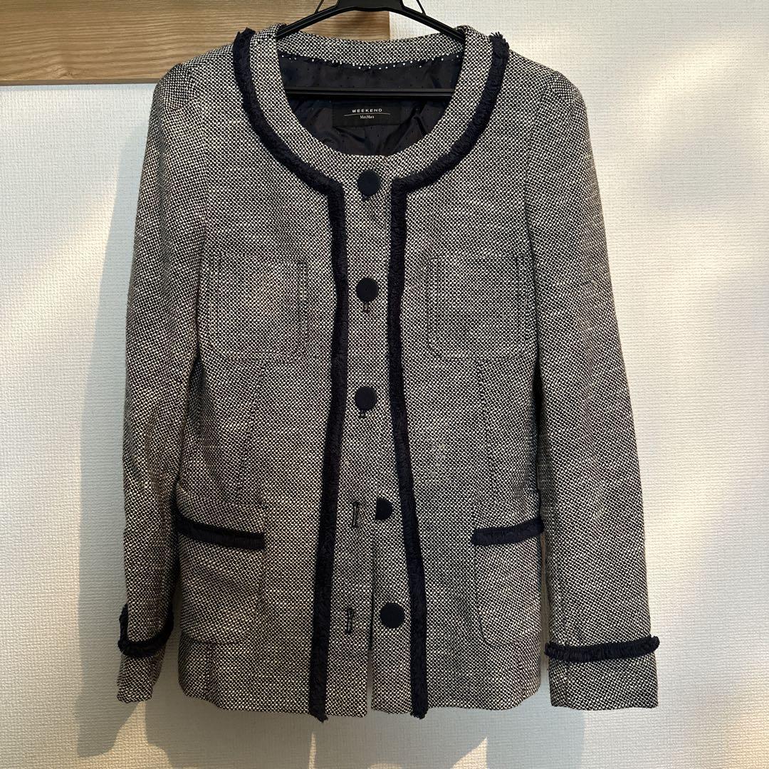 MaxMara ノーカラーツイード ジャケット42 XL MaxMara WEEKEND ノーカラージャケット - メルカリ