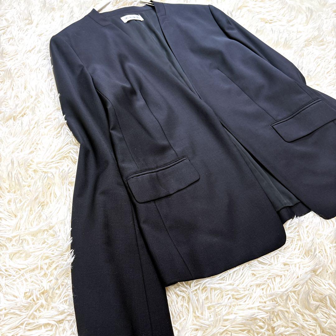 【試着のみ/美品】PLST セットアップ ノーカラー ネイビー M 洗える PLST プラステ セットアップスーツ ノーカラージャケット