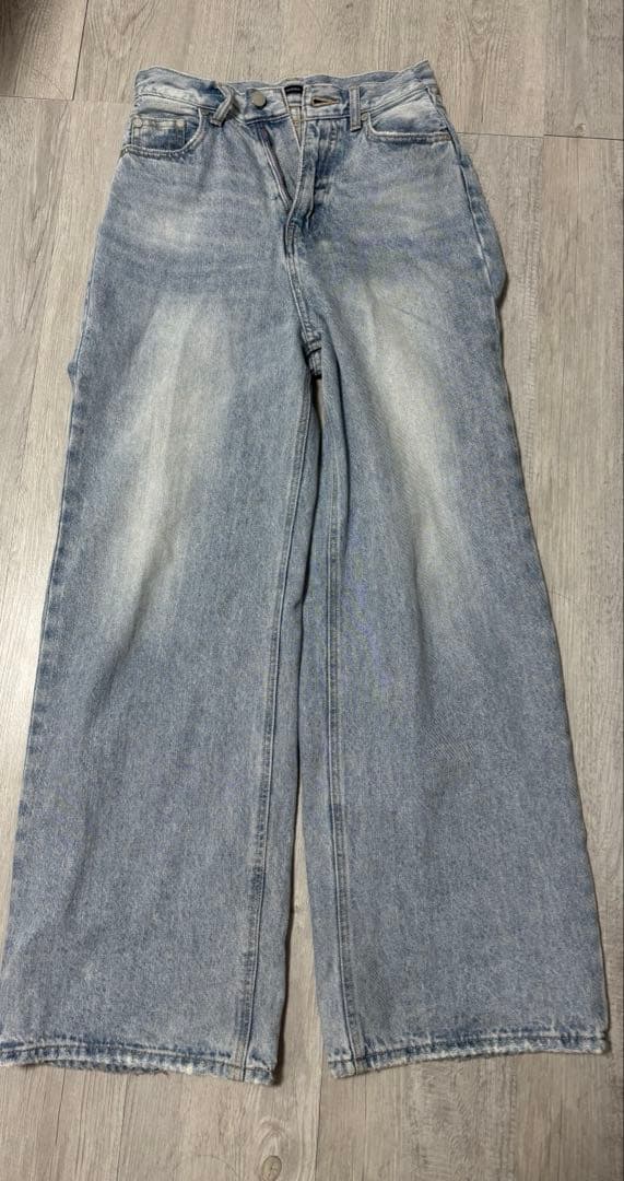 バックカットルーズジーンズ アイスブルーLL