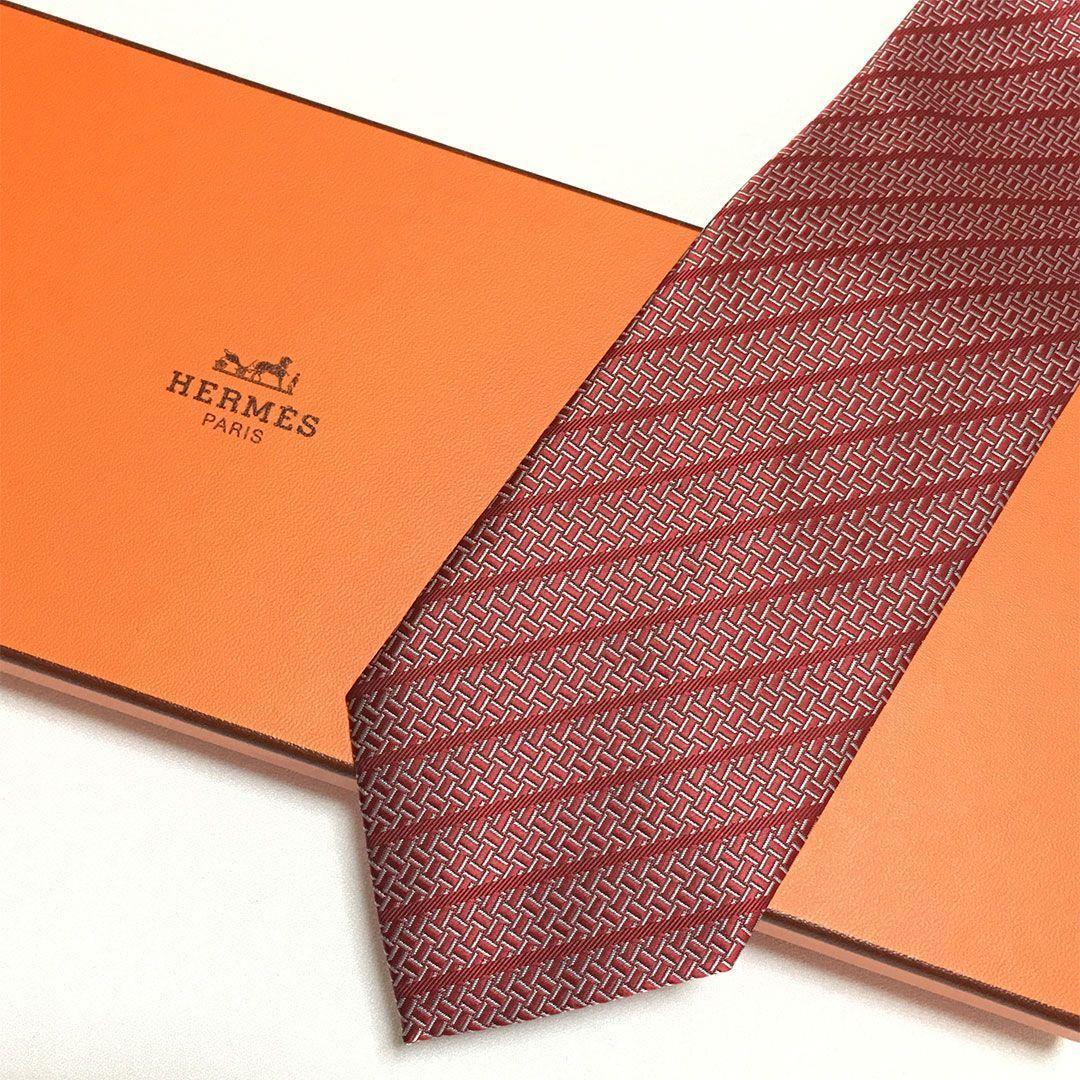級 エルメス HERMES ネクタイ シルク レッド ストライプ