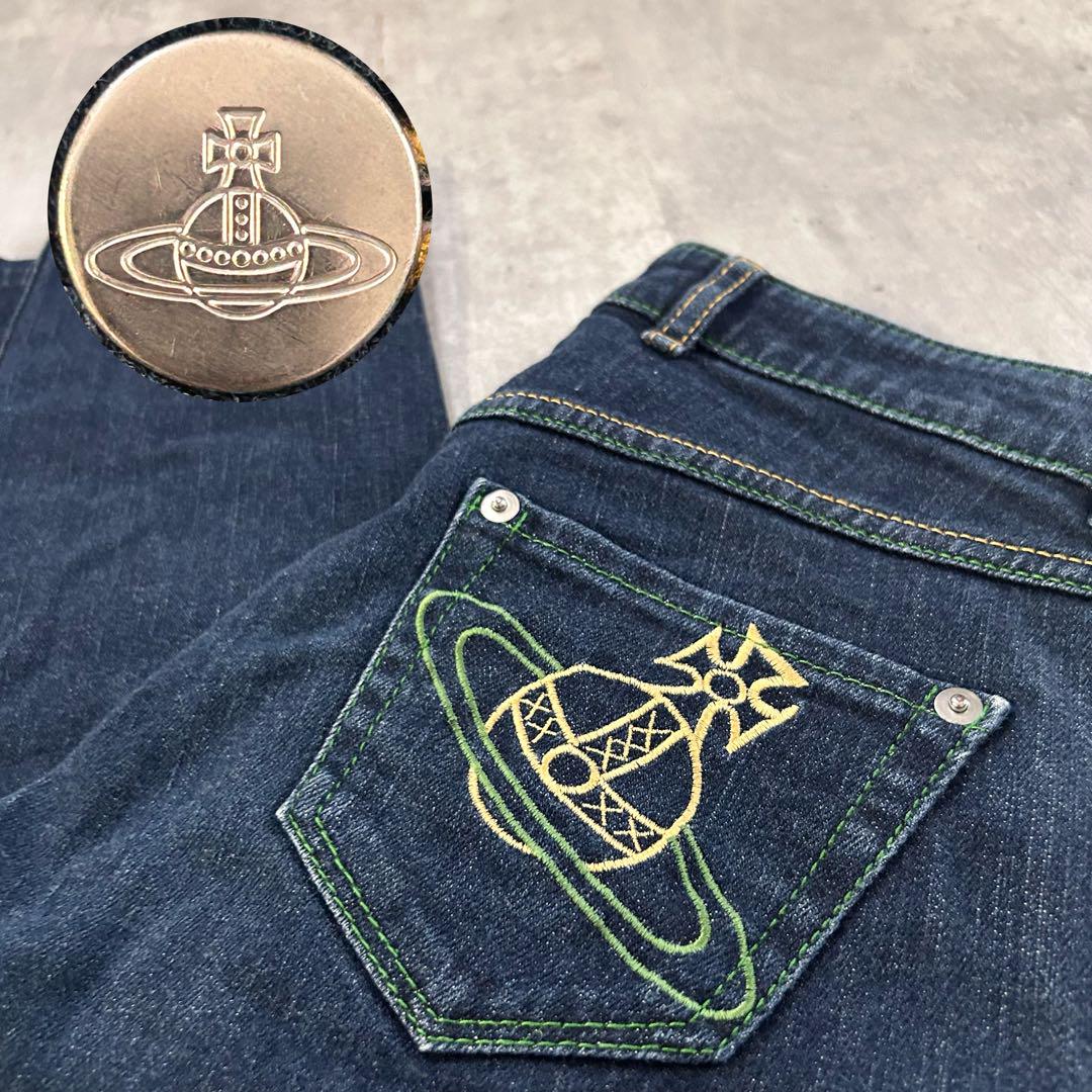 【Vivienne Westwood】オーブ刺繍　ブルーデニム　キュロットパンツ ヴィヴィアンウエストウッド Vivienne Westwood オーブ刺繍