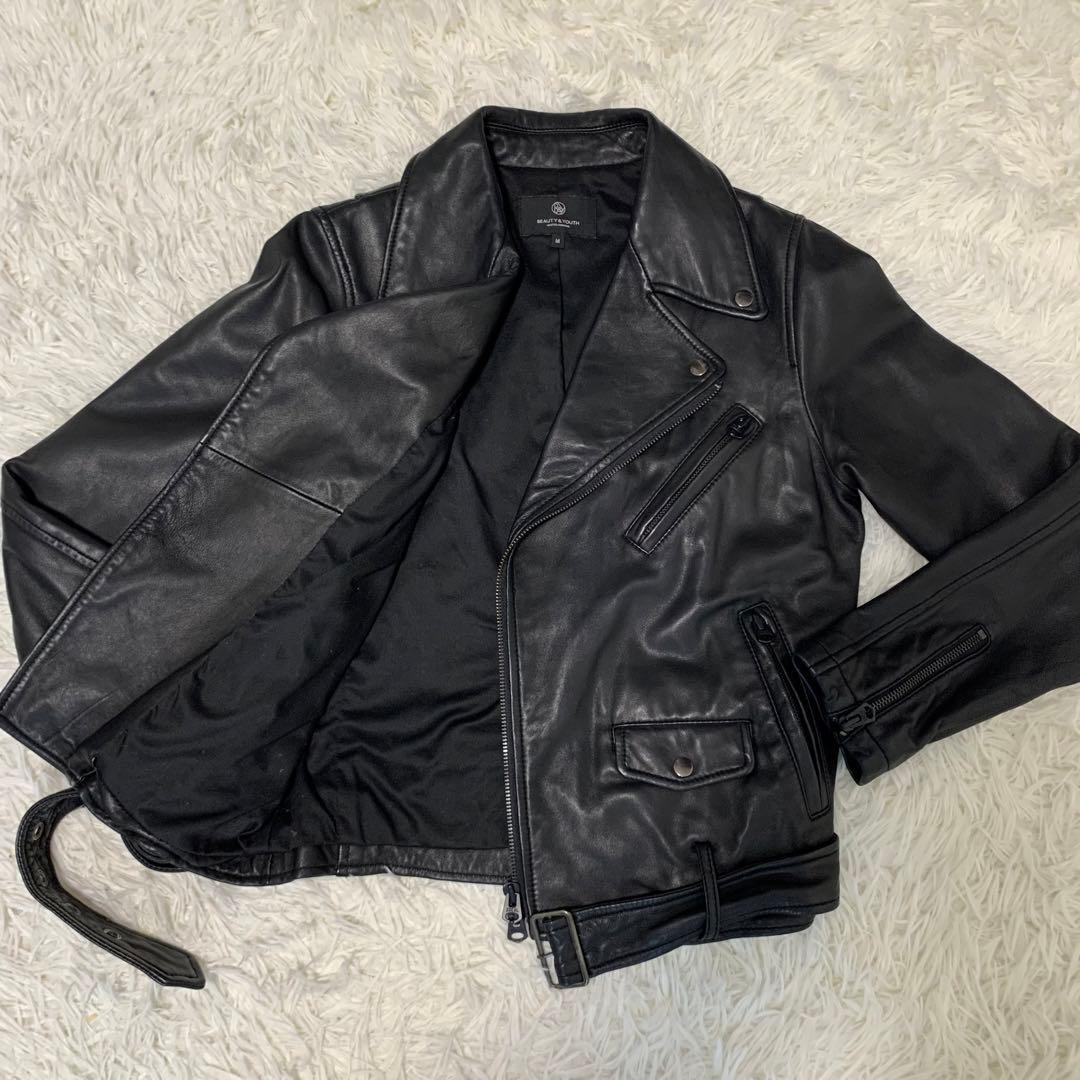 美品！【BEAUTY & YOUTH】ライダースジャケット　ダブル　ブラック