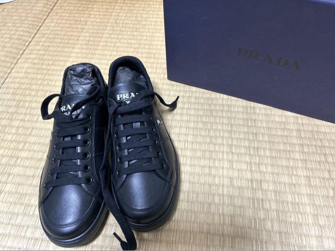 PRADAプラダ レザー ロゴ スニーカー ブラック　【新品未使用】24.5cm
