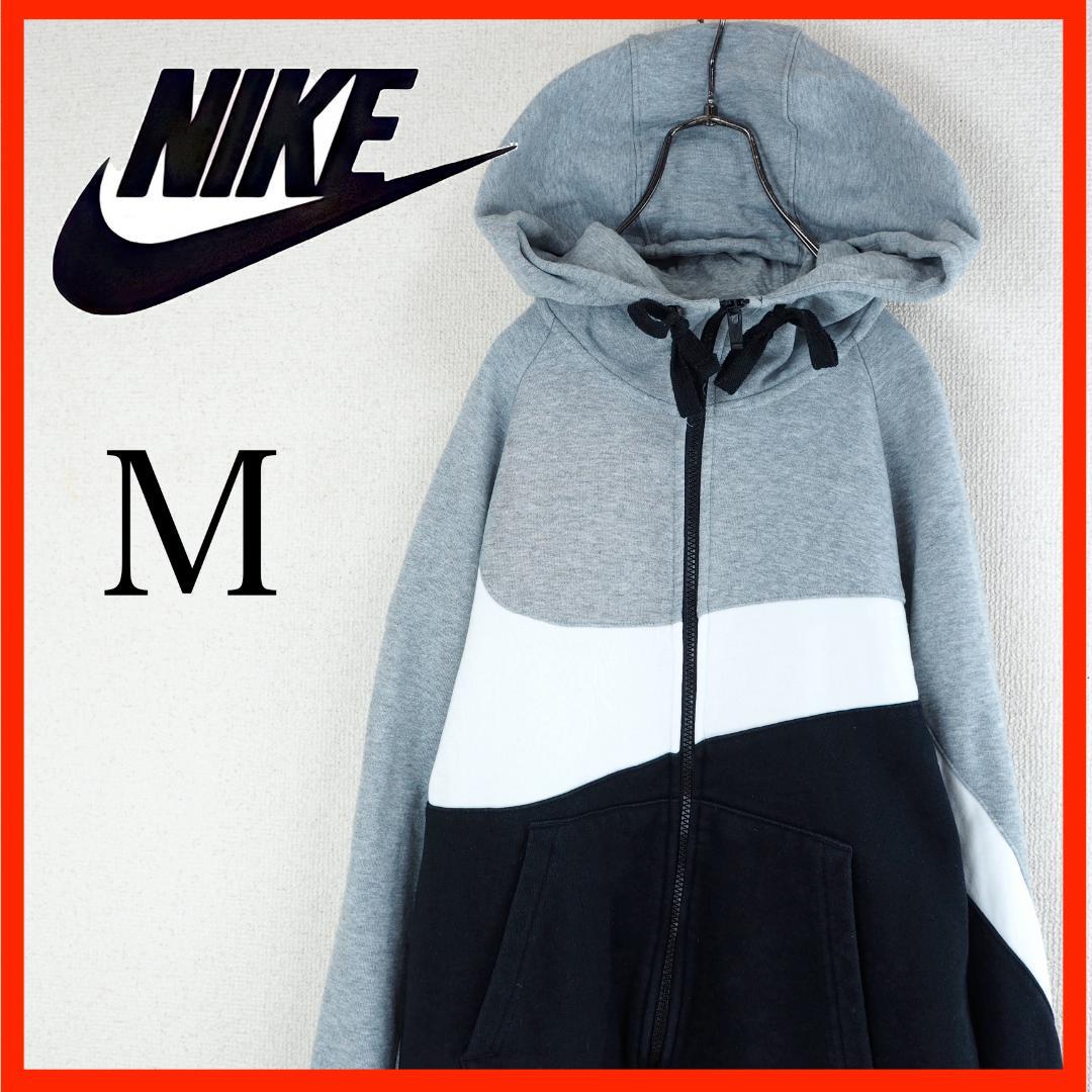 ★美品★ナイキ　パーカー　グレー　黒　M　ビッグスウォッシュ