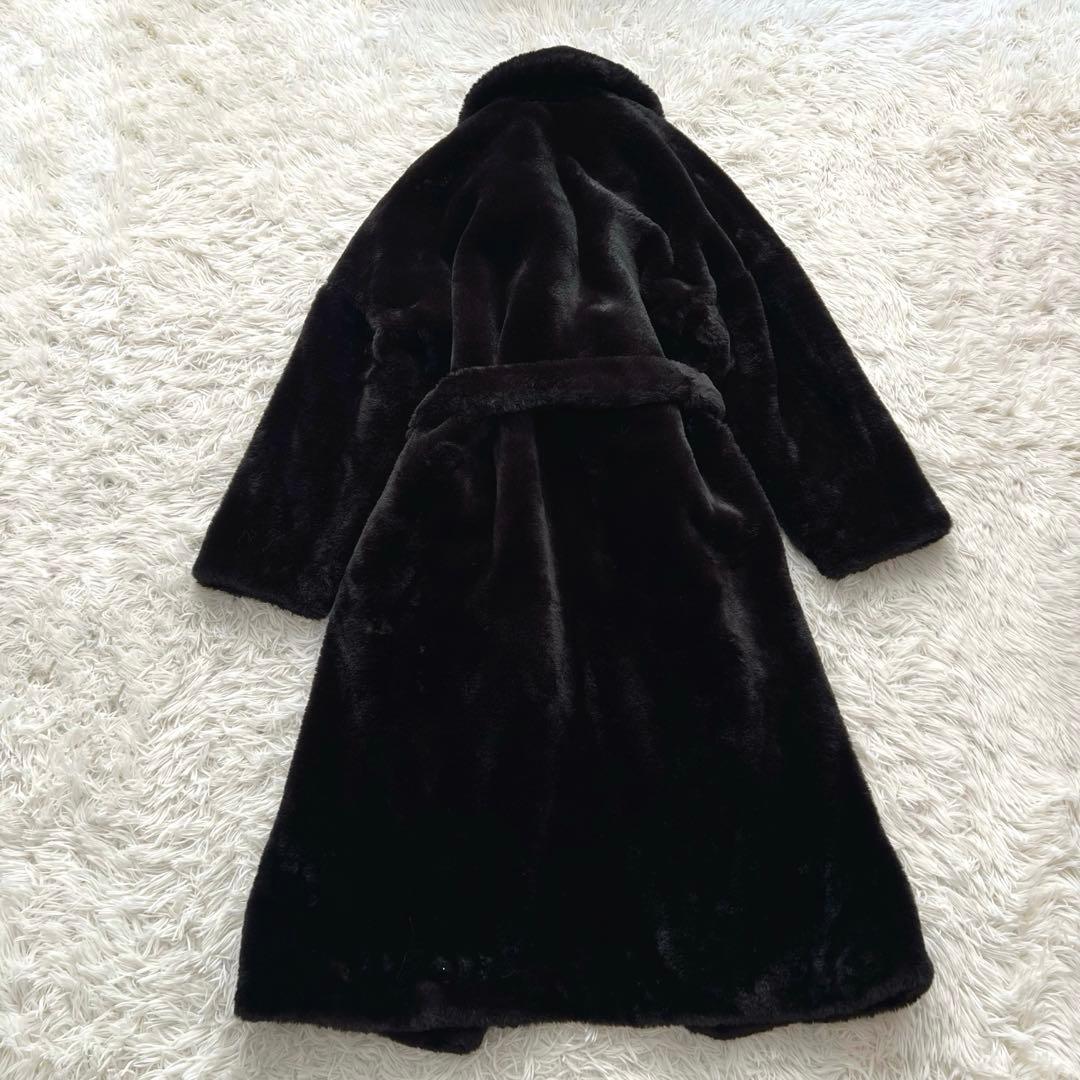 ZARA ボアロングコート 女優襟 ガウン ベルト テディベア 黒 XS ZARA ボアロングコート 女優襟 ガウン ベルト テディベア 黒 XS