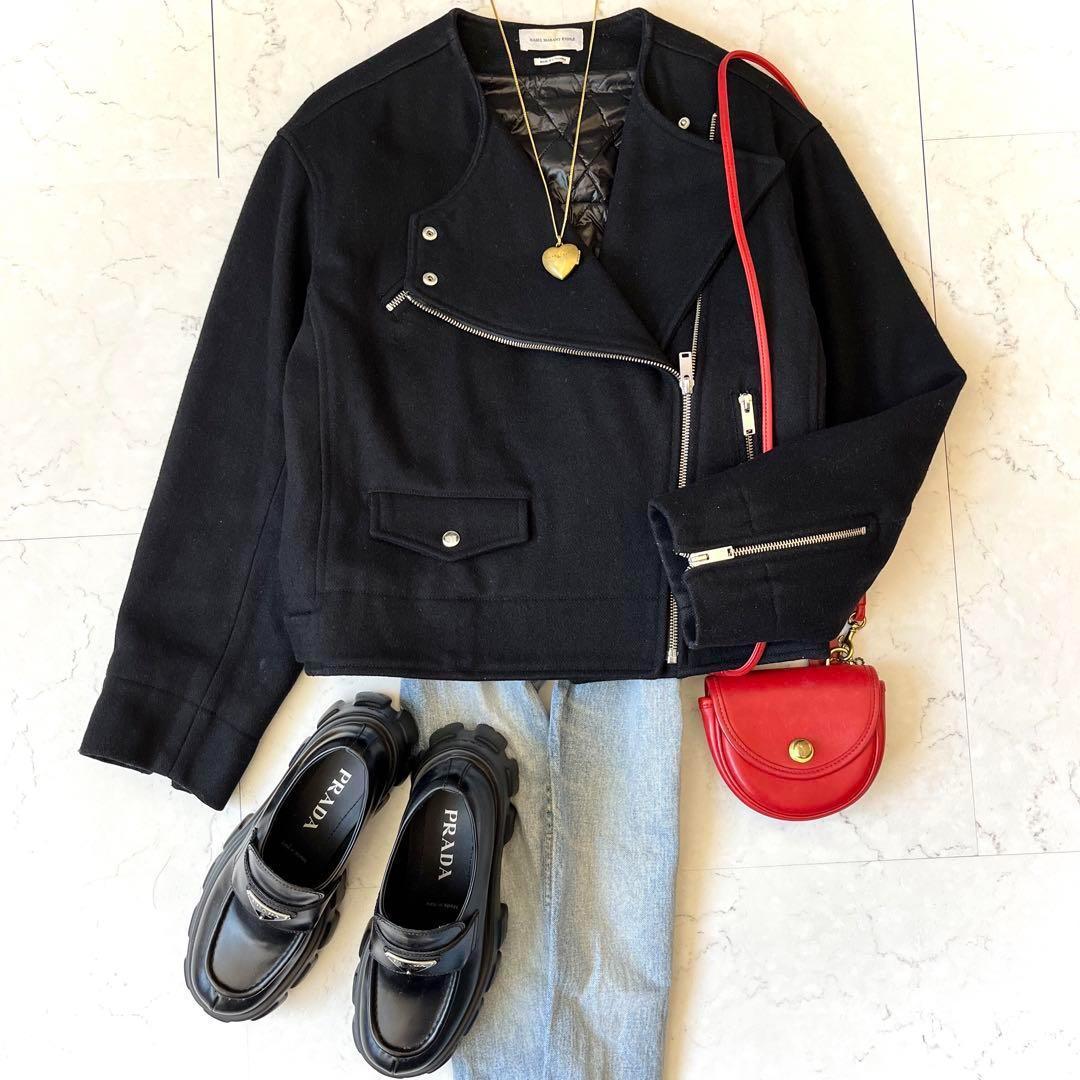 イザベルマラン ウール ダブル ライダース ショート丈 ジャケット 黒