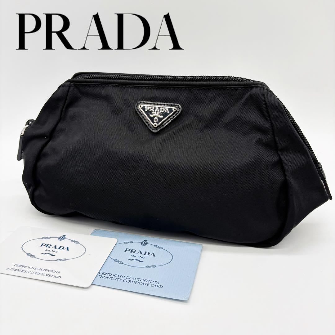 訳あり✨PRADA プラダ ビッグ 三角プレート ポーチ バッグ ブラック 訳あり✨PRADA プラダ ビッグ 三角プレート ポーチ バッグ ブラック